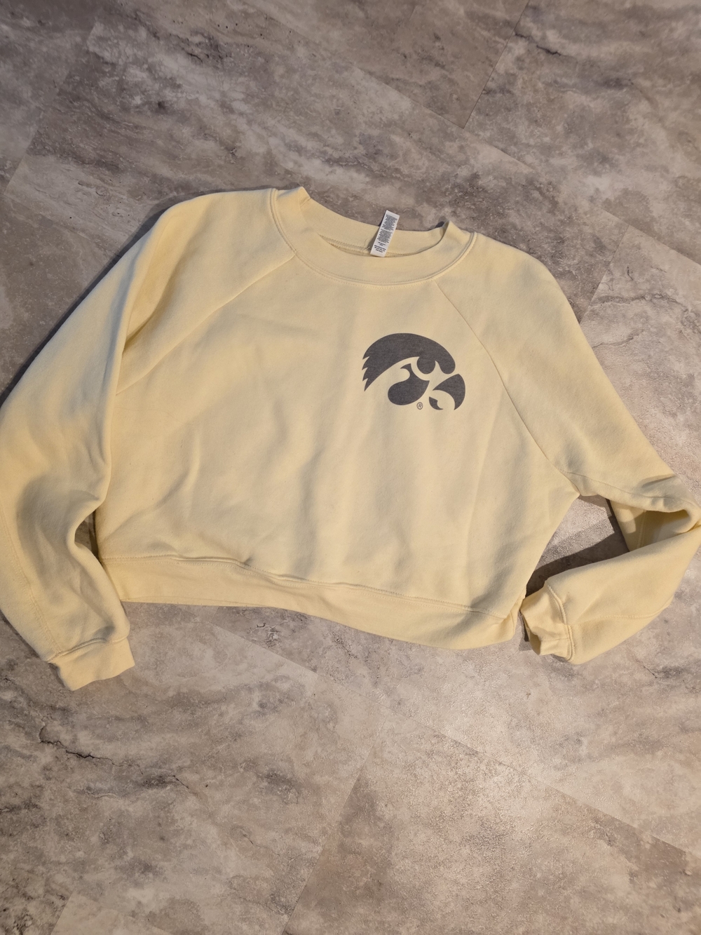 Bella Canvas Pale Yellow Cropped Crewneck Sweatshirt with Black Logo